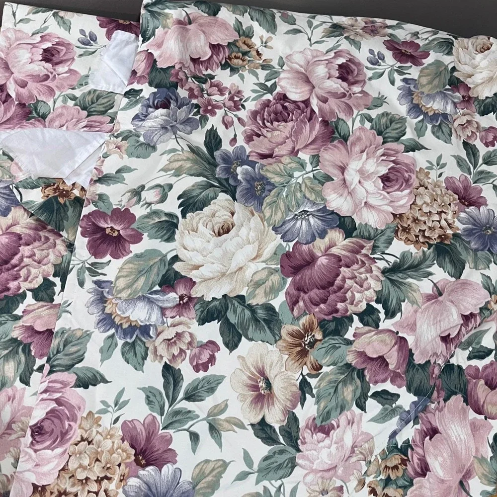 Vtg Cottagecore Floral 3 Piece Valance Set Rose Plum Shabby Chic 126x64 Window
